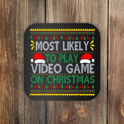 Most Likely To Play Video Games On Christmas Xmas Lights Coaster