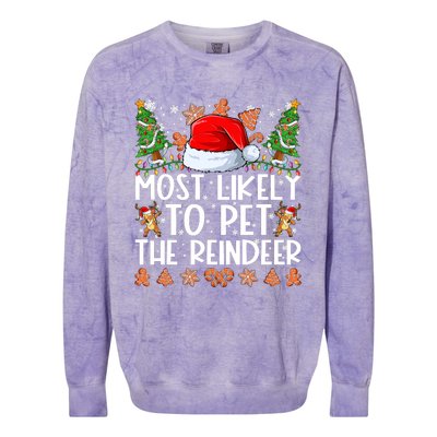 Most Likely To Pet The Reindeer Christmas Shirts For Family Colorblast Crewneck Sweatshirt