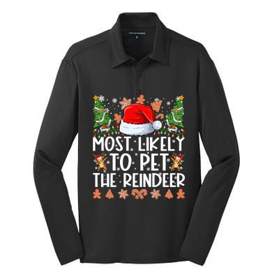 Most Likely To Pet The Reindeer Christmas Shirts For Family Silk Touch Performance Long Sleeve Polo