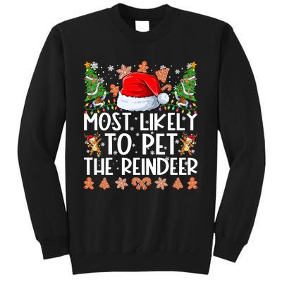 Most Likely To Pet The Reindeer Christmas Shirts For Family Tall Sweatshirt