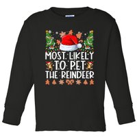 Most Likely To Pet The Reindeer Christmas Shirts For Family Toddler Long Sleeve Shirt