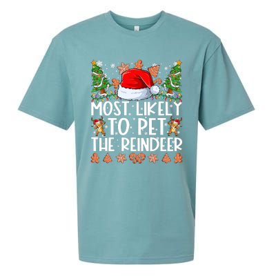 Most Likely To Pet The Reindeer Christmas Shirts For Family Sueded Cloud Jersey T-Shirt