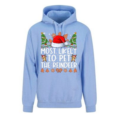 Most Likely To Pet The Reindeer Christmas Shirts For Family Unisex Surf Hoodie