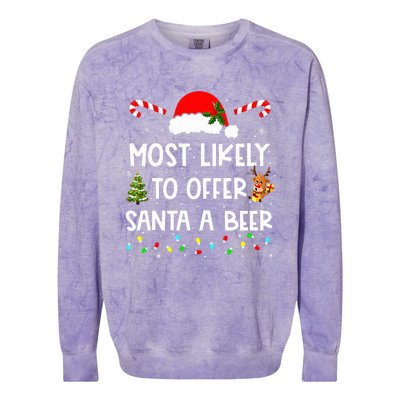 Most Likely To Offer Santa A Beer Funny Drinking Christmas  Colorblast Crewneck Sweatshirt