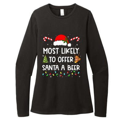 Most Likely To Offer Santa A Beer Funny Drinking Christmas  Womens CVC Long Sleeve Shirt