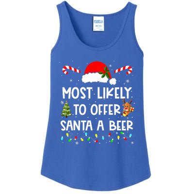 Most Likely To Offer Santa A Beer Funny Drinking Christmas  Ladies Essential Tank