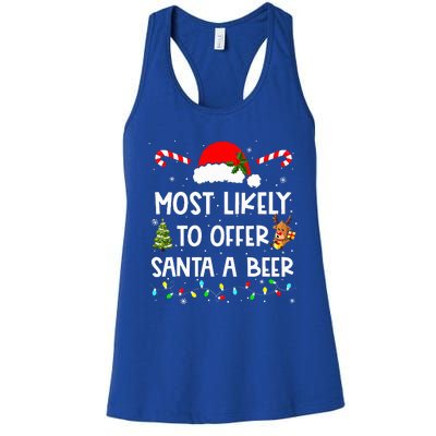 Most Likely To Offer Santa A Beer Funny Drinking Christmas  Women's Racerback Tank