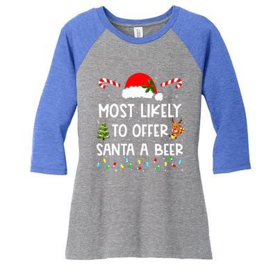 Most Likely To Offer Santa A Beer Funny Drinking Christmas  Women's Tri-Blend 3/4-Sleeve Raglan Shirt