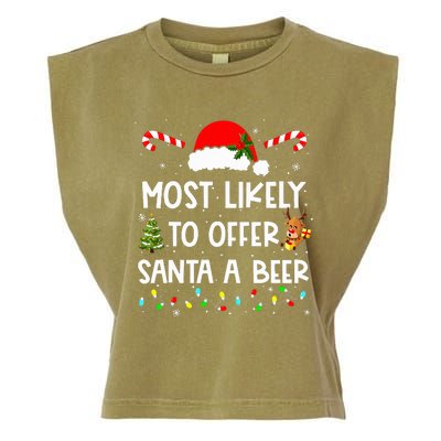 Most Likely To Offer Santa A Beer Funny Drinking Christmas  Garment-Dyed Women's Muscle Tee