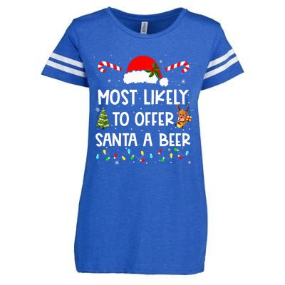 Most Likely To Offer Santa A Beer Funny Drinking Christmas  Enza Ladies Jersey Football T-Shirt