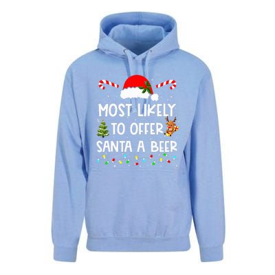 Most Likely To Offer Santa A Beer Funny Drinking Christmas  Unisex Surf Hoodie