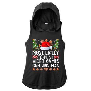 Most Likely To Play Video Games On Christmas Shirts For Family Ladies PosiCharge Tri-Blend Wicking Draft Hoodie Tank