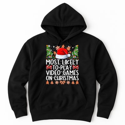 Most Likely To Play Video Games On Christmas Shirts For Family Hoodie