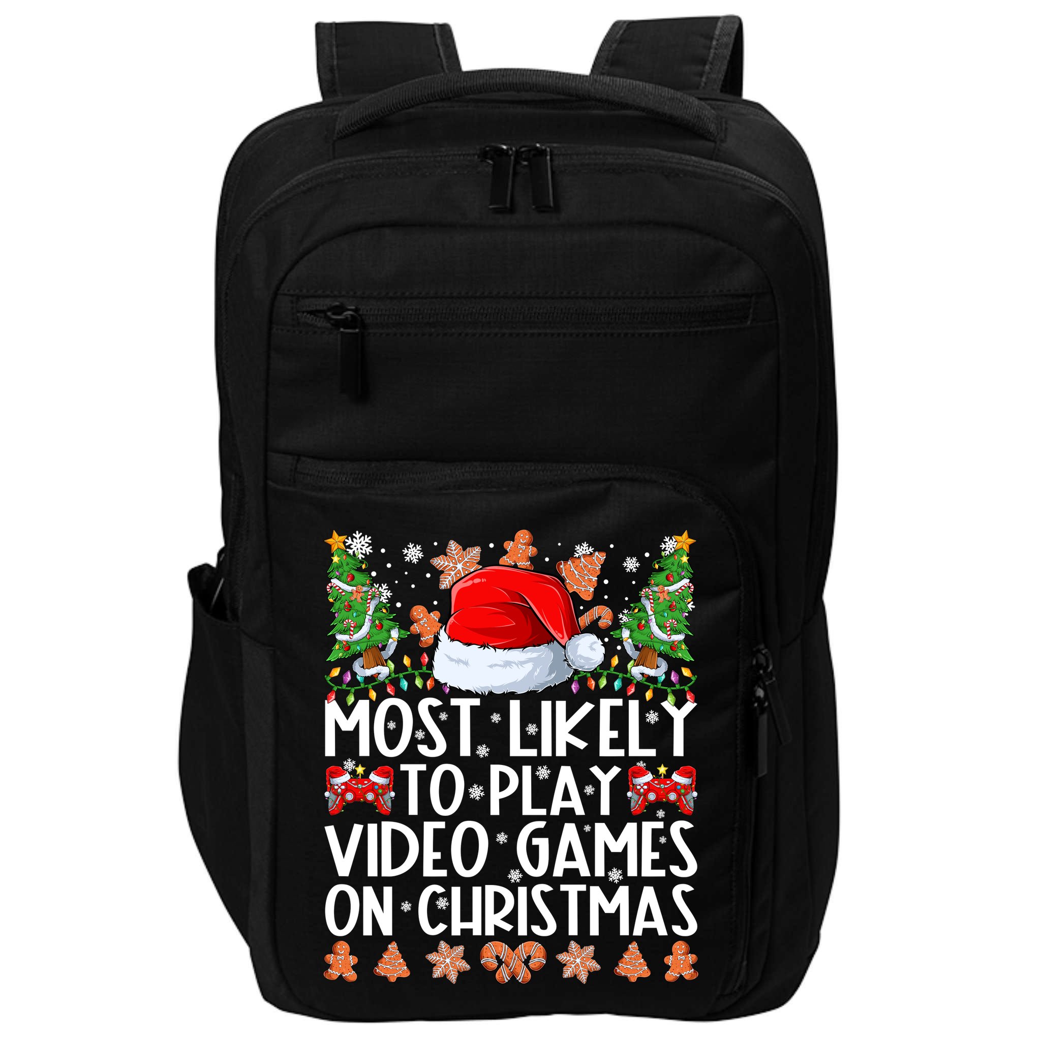 Most Likely To Play Video Games On Christmas Shirts For Family Impact Tech Backpack