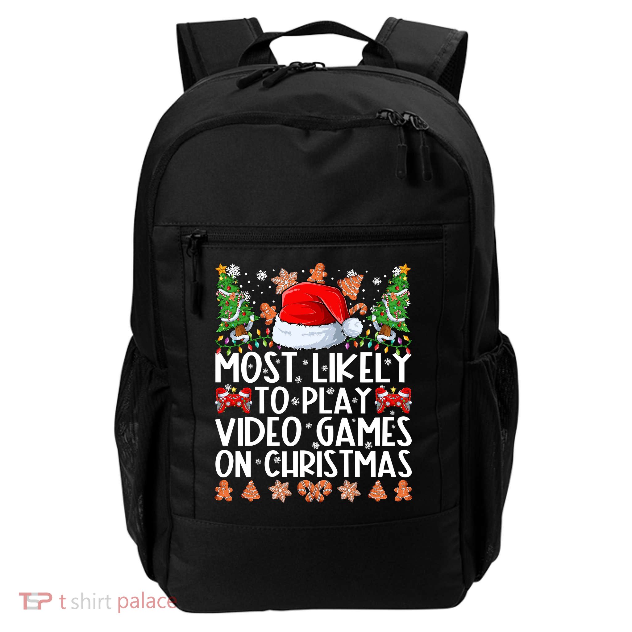 Most Likely To Play Video Games On Christmas Shirts For Family Backpack