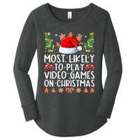 Most Likely To Play Video Games On Christmas Shirts For Family Women's Perfect Tri Tunic Long Sleeve Shirt