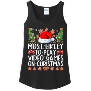 Most Likely To Play Video Games On Christmas Shirts For Family Ladies Essential Tank