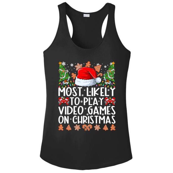 Most Likely To Play Video Games On Christmas Shirts For Family Ladies PosiCharge Competitor Racerback Tank