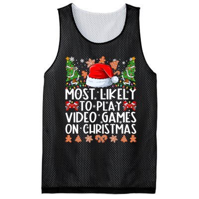 Most Likely To Play Video Games On Christmas Shirts For Family Mesh Reversible Basketball Jersey Tank