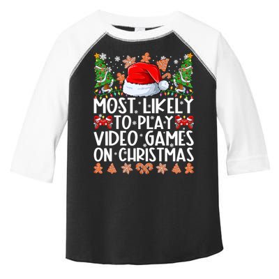 Most Likely To Play Video Games On Christmas Shirts For Family Toddler Fine Jersey T-Shirt