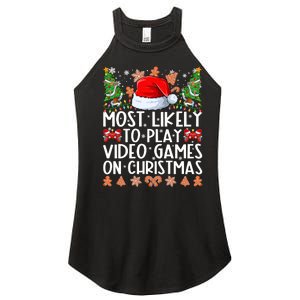 Most Likely To Play Video Games On Christmas Shirts For Family Women's Perfect Tri Rocker Tank