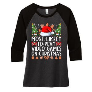 Most Likely To Play Video Games On Christmas Shirts For Family Women's Tri-Blend 3/4-Sleeve Raglan Shirt