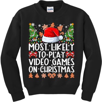 Most Likely To Play Video Games On Christmas Shirts For Family Kids Sweatshirt
