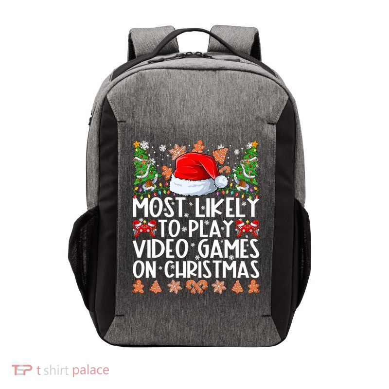 Most Likely To Play Video Games On Christmas Shirts For Family Vector Backpack