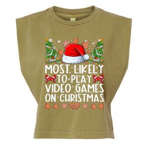 Most Likely To Play Video Games On Christmas Shirts For Family Garment-Dyed Women's Muscle Tee