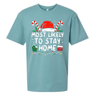 Most Likely To Stay Home Christmas Family Matching Sueded Cloud Jersey T-Shirt