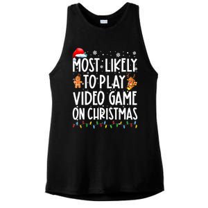 Most Likely To Play Video Games On Christmas Xmas Lights Cool Gift Ladies PosiCharge Tri-Blend Wicking Tank