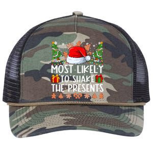 Most Likely To Shake The Presents Christmas Shirts For Family Retro Rope Trucker Hat Cap