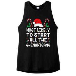 Most Likely To Start All The Shenanigans Christmas Family Ladies PosiCharge Tri-Blend Wicking Tank