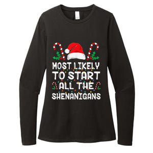 Most Likely To Start All The Shenanigans Christmas Family Womens CVC Long Sleeve Shirt