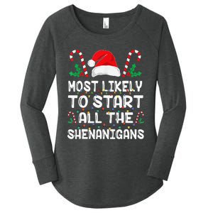 Most Likely To Start All The Shenanigans Christmas Family Women's Perfect Tri Tunic Long Sleeve Shirt