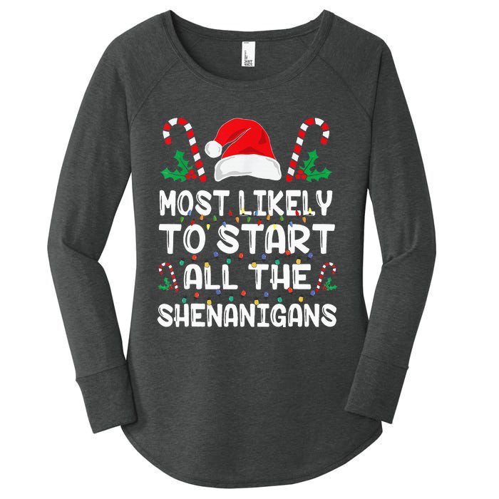 Most Likely To Start All The Shenanigans Christmas Family Women's Perfect Tri Tunic Long Sleeve Shirt