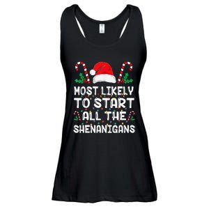 Most Likely To Start All The Shenanigans Christmas Family Ladies Essential Flowy Tank