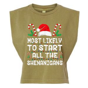 Most Likely To Start All The Shenanigans Christmas Family Garment-Dyed Women's Muscle Tee