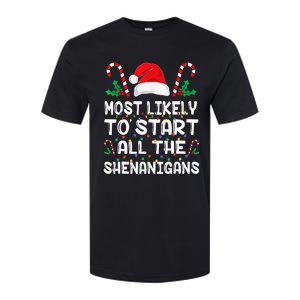 Most Likely To Start All The Shenanigans Christmas Family Softstyle CVC T-Shirt