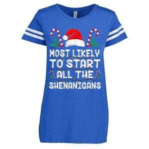 Most Likely To Start All The Shenanigans Christmas Family Enza Ladies Jersey Football T-Shirt