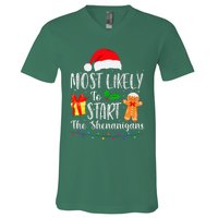 Most Likely To Start The Shenanigans Funny Family Christmas V-Neck T-Shirt