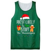 Most Likely To Start The Shenanigans Funny Family Christmas Mesh Reversible Basketball Jersey Tank