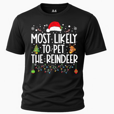 Most Likely To Pet The Reindeer Funny Christmas Cooling Performance Crew T-Shirt