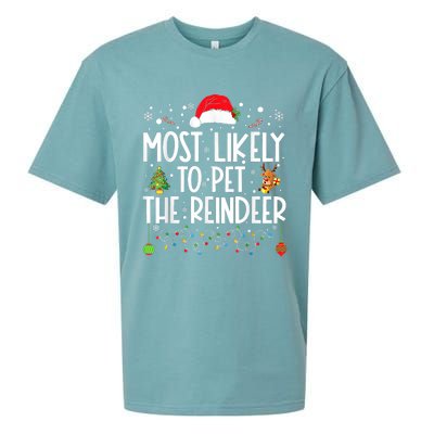 Most Likely To Pet The Reindeer Funny Christmas Sueded Cloud Jersey T-Shirt