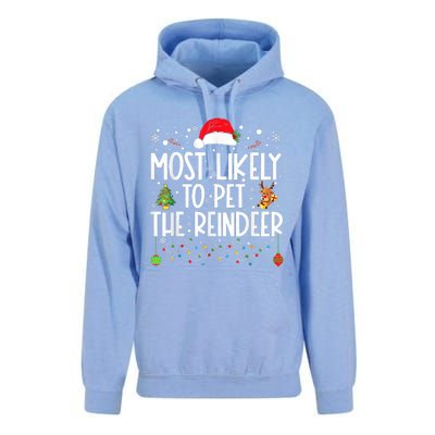 Most Likely To Pet The Reindeer Funny Christmas Unisex Surf Hoodie