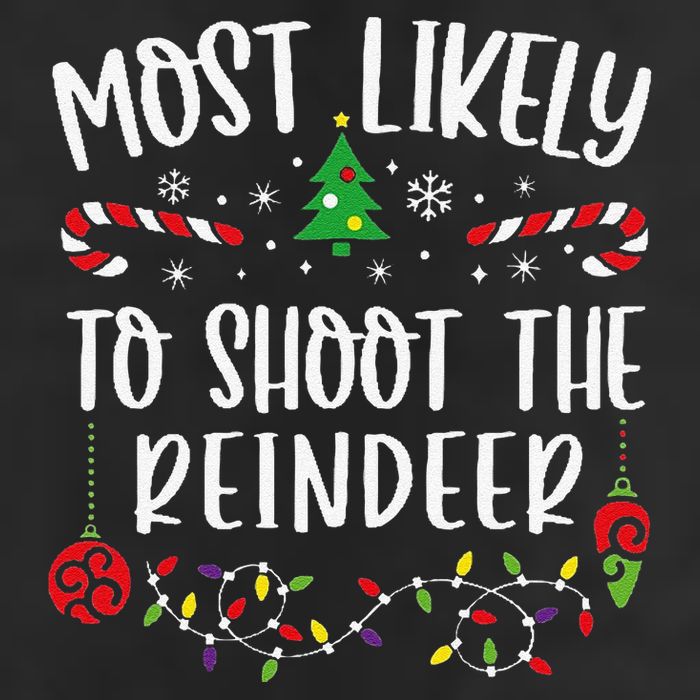 Most Likely To Shoot The Reindeer Funny Christmas Family Matching Cute Christm 7 Panel Mesh Trucker Snapback Hat