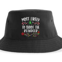 Most Likely To Shoot The Reindeer Funny Christmas Family Matching Cute Christm Sustainable Bucket Hat