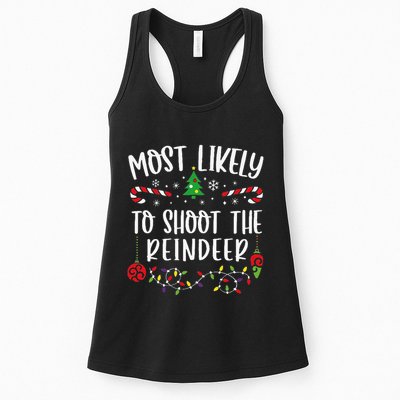 Most Likely To Shoot The Reindeer Funny Christmas Family Matching Cute Christm Womens Tank Top