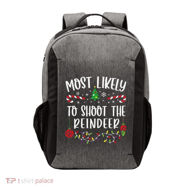 Most Likely To Shoot The Reindeer Funny Christmas Family Matching Cute Christm Vector Backpack