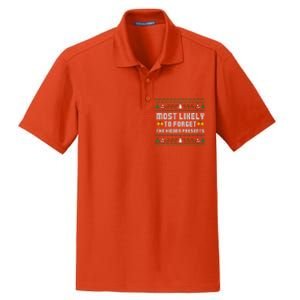 Most Likely To Forget The Hidden Presents Christmas Family Dry Zone Grid Polo